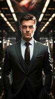 Confident Businessman Portrait of Success. Corporate motivated leader. Handsome man in a formal suit. Generative AI photo