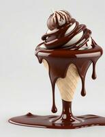 Ai Generative Chocolate ice cream cone with a drizzle of chocolate photo