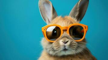 Ai, Ai generated, Stylish bunny wearing sunglasses against a colorful background, exuding a cool and playful vibe photo