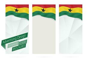 diseño de pancartas, volantes, folletos con bandera de Ghana. vector