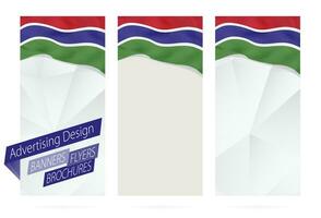 diseño de pancartas, volantes, folletos con bandera de Gambia. vector