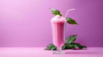ai, ai generado, un tropical rosado sentimentaloide en un vibrante púrpura fondo, un refrescante y escarchado bebida para verano foto
