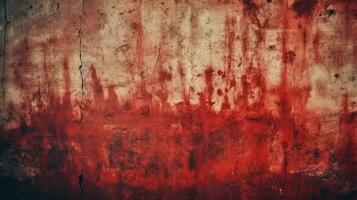 Ai, Ai generated, Creepy and eerie old cement wall with bloodstains perfect for horror themed designs. Spooky, sinister, and macabre background photo