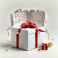 blanco abierto regalo caja rojo cinta generativo ai con estrella modelo Navidad fiesta png foto