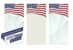 Design of banners, flyers, brochures with flag of USA. vector