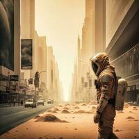 Astronaut in an Extraterrestrial Metropolis   generative ai photo