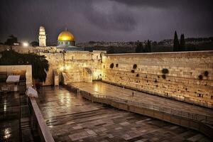 visión de conjunto de el occidental pared en Jerusalén generativo ai foto