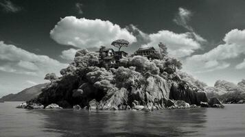 Tranquil Monochrome Island   generative ai photo