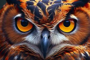 Owl headshot with closeup of face. Generative AI photo