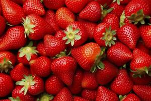Texture of fresh strawberries as background. Generative AI photo