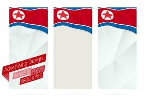 Design of banners, flyers, brochures with flag of North Korea. vector