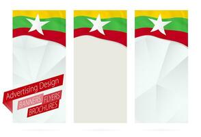 diseño de pancartas, volantes, folletos con bandera de myanmar. vector