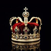 The Royal Coronation Crown Isolated on a Black Background. Generative AI photo
