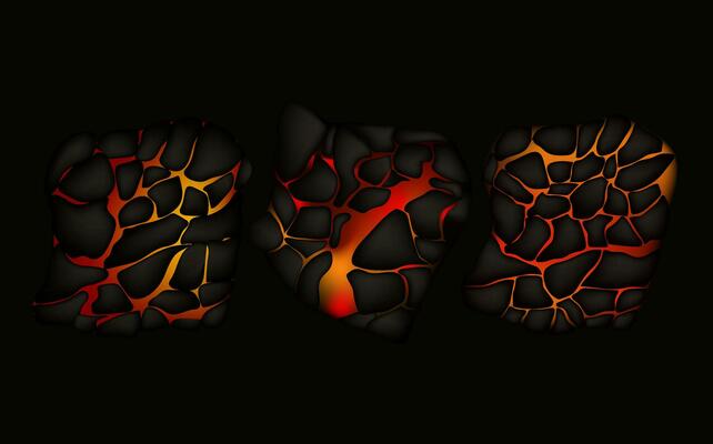 Stylized abstract background of volcano magma glow texture in cracking holes.Destroyed earth surface and flowing lava.