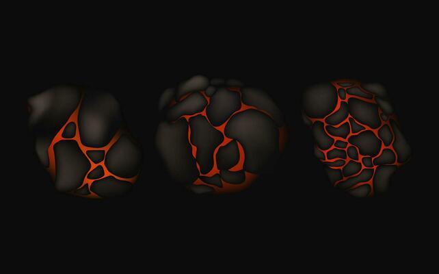 Stylized abstract background of volcano magma glow texture in cracking holes.Destroyed earth surface and flowing lava.