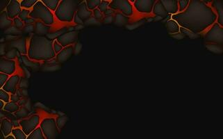 Stylized abstract background of volcano magma glow texture in cracking holes.Destroyed earth surface and flowing lava. vector