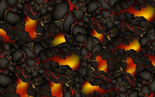 Stylized abstract background of volcano magma glow texture in cracking holes.Destroyed earth surface and flowing lava.