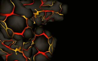 Stylized abstract background of volcano magma glow texture in cracking holes.Destroyed earth surface and flowing lava. vector