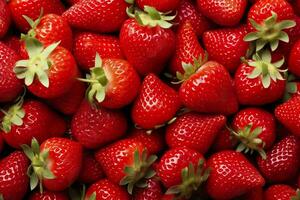 Texture of fresh strawberries as background. Generative AI photo