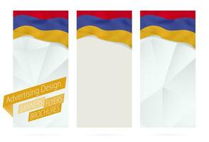 diseño de pancartas, volantes, folletos con bandera de Armenia. vector