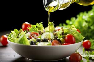 health benefits of healthy salad, in the style of precise detailing, smooth and shiny. AI Generated photo