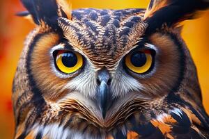 Owl headshot with closeup of face. Generative AI photo