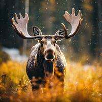 Majestic Moose in Autumn Generative AI Bokeh Art photo