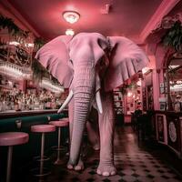 Pink Elephant at the Bar. Generative AI. photo