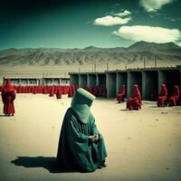 Dystopian Handmaid's Camp   AI generated Image photo