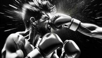 Black and White AI-Generated Boxing Knockout Photo