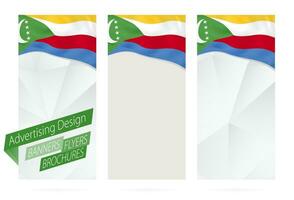 diseño de pancartas, volantes, folletos con bandera de Comoras. vector