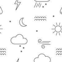 Seamless pattern with different weather elements. Vector background with clouds, moon, wind, rain, snow and sun. Perfect for banner, clothes, children's room decoration
