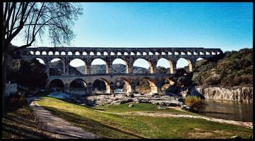 Sunny Day at Pont du Gard   Scenic Views  Roman Architecture photo