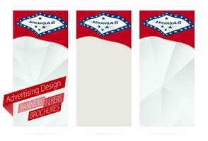 diseño de pancartas, volantes, folletos con Arkansas estado bandera. vector