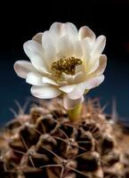 Gymnocalycium Cactus flower close-up white and light brown color delicate petal photo