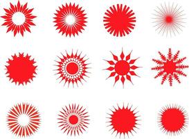 Collection red stars stickers and badges for promotion.Starburst stickers set - a collection of round and oval bright labels and buttons with promotional offers isolated on a white background. vector