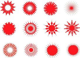 Collection red stars stickers and badges for promotion.Starburst stickers set - a collection of round and oval bright labels and buttons with promotional offers isolated on a white background. vector