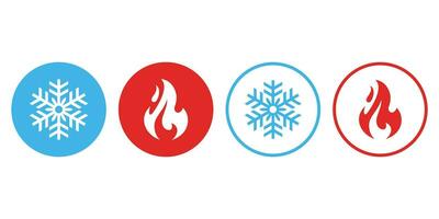 caliente y frío icono. fuego y copo de nieve signo. calefacción y enfriamiento botón. vector