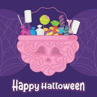 Colored halloween candies brain basket Happy halloween Vector