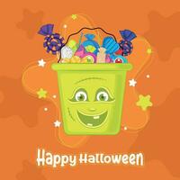 Colored halloween candies monster basket Happy halloween Vector