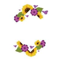 Colored sunflower frame Flower an butterfly border Vector