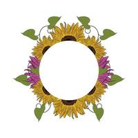 Colored sunflower frame Flower border Vector