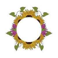 Colored sunflower frame Flower border Vector