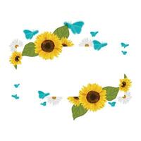 Colored sunflower frame Flower an butterfly border Vector