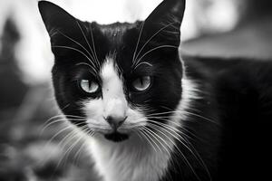 negro y blanco retrato de un gato ai generativo foto