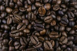 Brown Roasted Coffee Beans Closeup On, selective focus, soft focus. photo