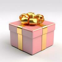 Gift box with golden bow on white background AI Generative photo