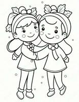 winter and christmas coloring page for kids girl with hat photo