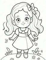 winter and christmas coloring page for kids girl with hat photo