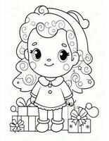 winter and christmas coloring page for kids girl with hat photo